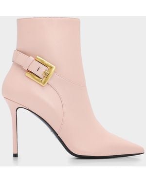 Balmain 95Mm Anthem Leather Ankle Boots - Pink