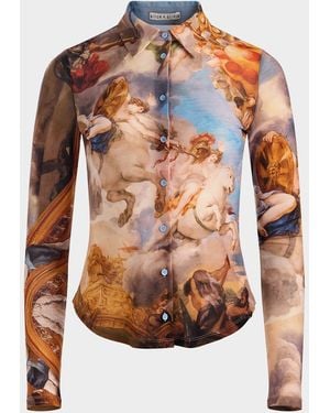 Alice + Olivia Renaissance Jade Button-Front Shirt - Brown