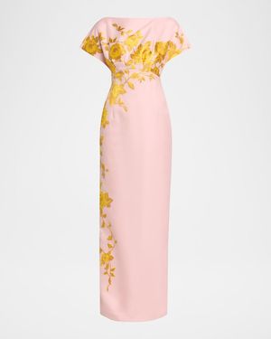 Lela Rose Rose Fil Coupe Empire-Waist Column Gown - Pink