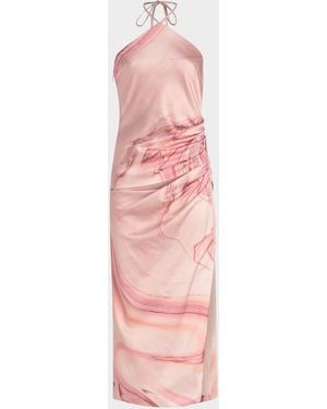 Jonathan Simkhai Hansel Oil Spill-Print Satin Halter Midi Dress - Pink
