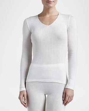 Hanro Wool & Silk Blend V-Neck Top - White