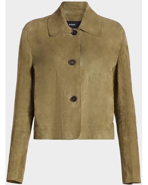 Arma Emy Button-Down Goatskin Suede Jacket - Green