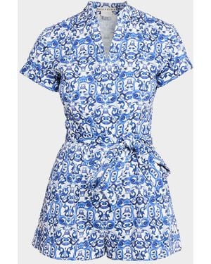 Alice + Olivia Lucy Roll-Sleeve Romper - Blue