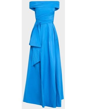 Talbot Runhof Off-The-Shoulder Draped Taffeta Gown - Blue