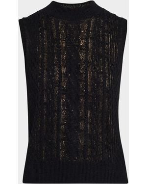 Vince Double-Layer Cable-Knit Sleeveless Sweater - Black