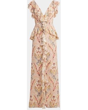 Etro Fiesta Fil Coupe Ruffle Gown - Natural