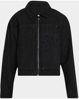 Purple Apos;S Imitation Pearl-Embellished Cotton-Blend Crop Jacket - Black