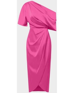 THEIA Rayna Draped One-Shoulder High-Low Gown - Pink