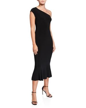 Norma Kamali One Shoulder Fishtail Midi Dress - Black