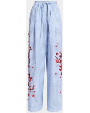 Dolce & Gabbana Embellished Striped Wide-Leg Pajama Pants - Blue