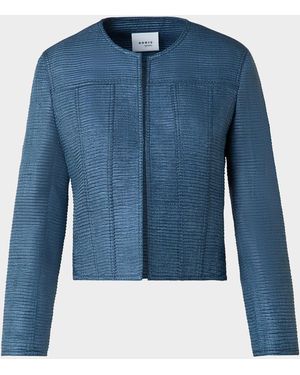 Akris Punto Indian Silk Ottoman Knit Crop Jacket - Blue