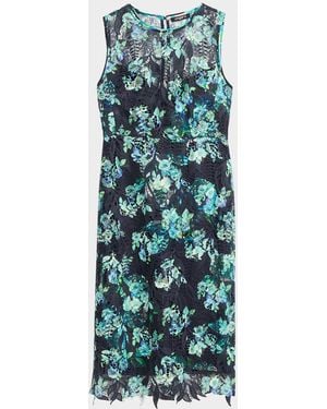Emanuel Ungaro Palmer Floral-Print Lace Midi Sheath Dress - Blue