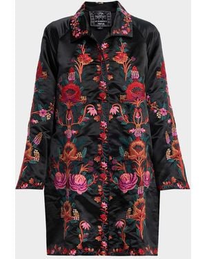 Johnny Was Ajowan Floral-Embroidered Coat - Black