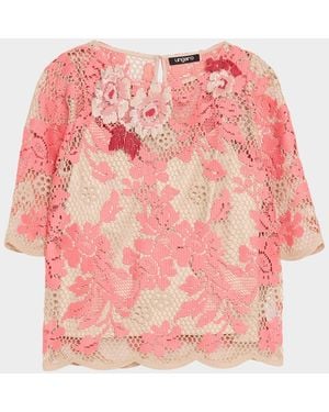 Emanuel Ungaro Wren Scalloped Floral Lace Blouse - Pink