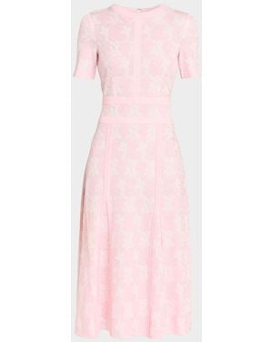 Misook Intarsia-Knit Godet Midi Dress - Pink