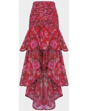 PATBO Peony Floral High-Low Midi Skirt - Red