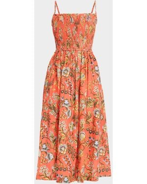 Cara Cara Carmen Floral Smocked Midi Dress - Orange