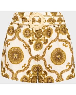 Cara Cara Bosco Belted Linen Shorts - Metallic