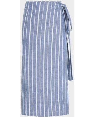 Apiece Apart De Vera Striped Cotton Chambray Wrap Skirt - Blue