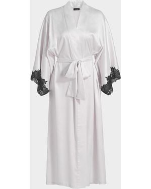 Natori Peony Glamour Lace-Trim Robe - White
