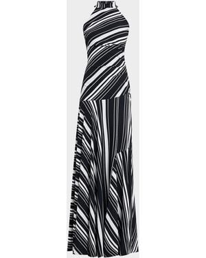 La Petite Robe Di Chiara Boni Sleeveless Striped Halter Gown - White
