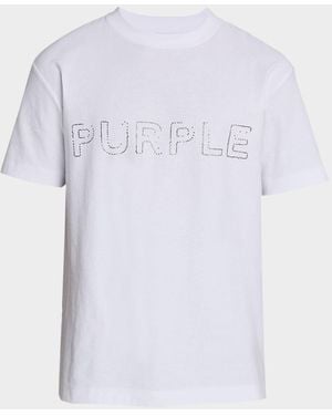 Purple Rhinestone Logo Outline Graphic T-Shirt - Blue