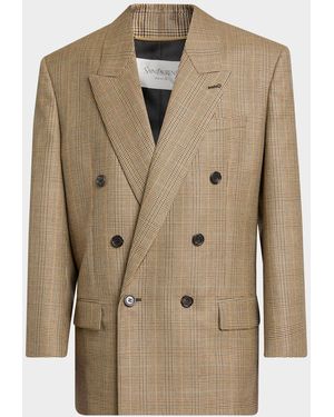 Saint Laurent Double-Breasted Prince Of Wales Jacket - Natural