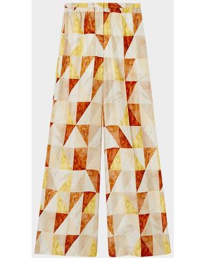 JOSEPH Thoresby Marble-Print Habotai Silk Pants - Multicolor