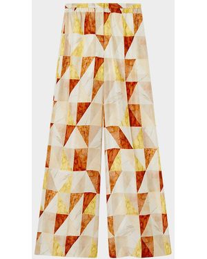 JOSEPH Thoresby Marble-Print Habotai Silk Pants - Multicolor