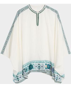 Johnny Was Xanthi Floral & Geometric-Embroidered Poncho - Blue
