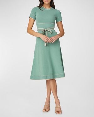 Shoshanna Addison Ribbed A-Line Midi Dress - Green
