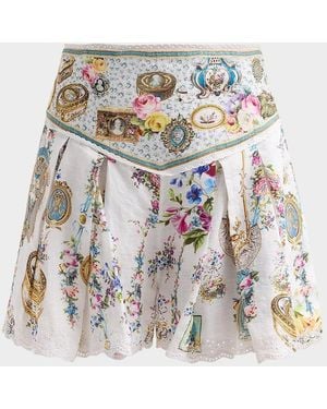 CAMILLA Embellished Corset Waist Linen Shorts - White