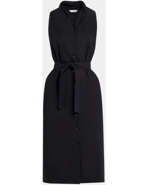 Max Mara Navetta Sleeveless Belted Linen Button-Front Midi Dress - Black