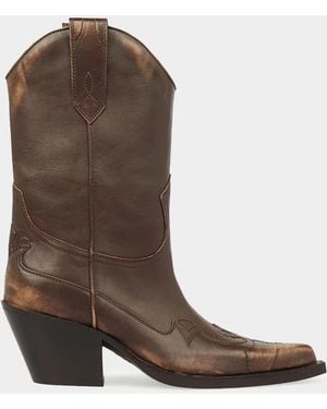 Paris Texas Dakota Suede Mid-Calf Western Boots - Brown