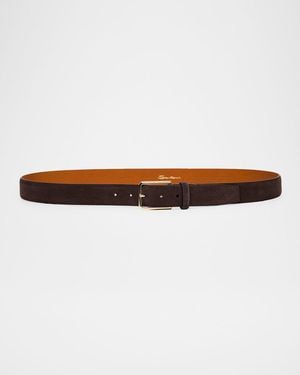 Santoni Apos;S Suede Rectangle-Buckle Belt - White