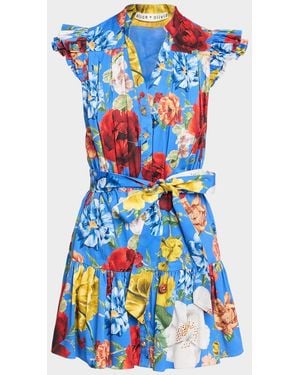 Alice + Olivia Cora Floral Flutter-Sleeve Mini Dress - Blue