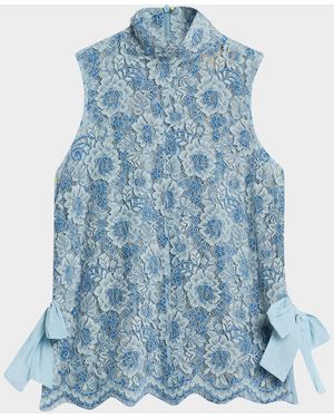 JBQ Sylvee Floral Lace Mock-Neck Top - Blue