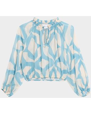 MISA Los Angles Alene Ruffled High-Neck Top - Blue