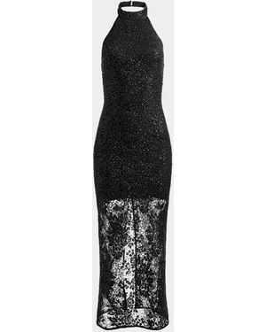 Alice + Olivia Koi Sequined Lace Halter Maxi Dress - Black