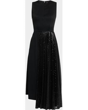 Michael Kors Pleated Sequin Overlay Sleeveless Midi Dress - Black