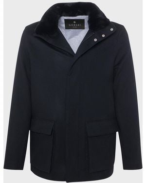 Gorski Apos;S Loro Piana Wool Jacket With Detachable Lamb Shearling Collar - Black