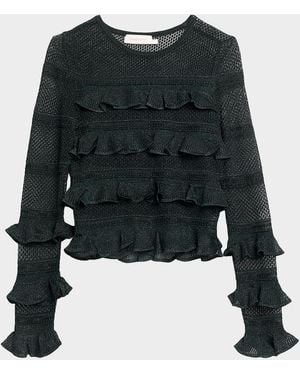 Zimmermann Valiant Lace Ruffle-Tiered Top - Black