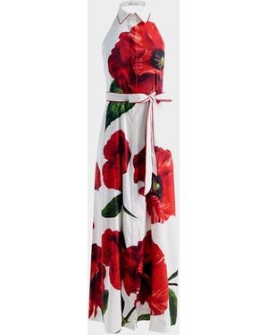 Alice + Olivia Chassidy Poppy Linen-Blend Halter Dress - Red
