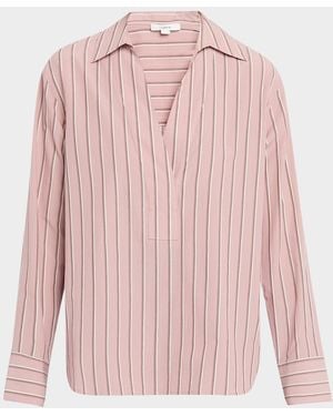 Vince Pinstripe Long-Sleeve Popover Shirt - Pink
