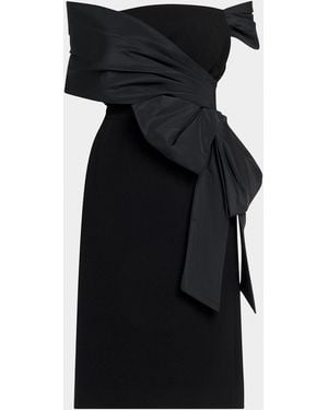 Teri Jon Off-Shoulder Taffeta Wrap Crepe Dress - Black
