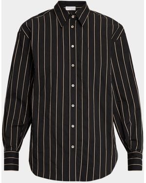 Brunello Cucinelli Triple Stripe Techno Cotton Long-Sleeve Button-Up Blouse - Black