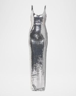 Alex Perry Sleeveless Sequined Column Singlet Gown - White