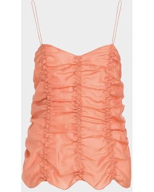 KHAITE Inara Ruched Silk Tank Top - Pink
