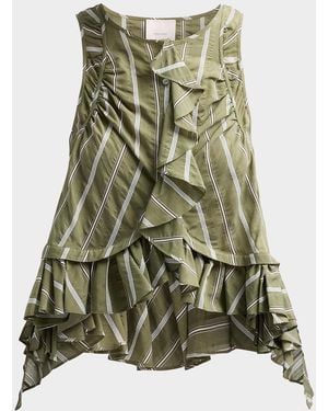Cinq À Sept Azura Striped Ruffled Sleeveless Top - Green