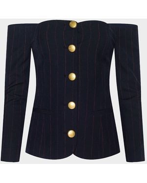 L'Agence Alice Off-Shoulder Blazer Top - Blue